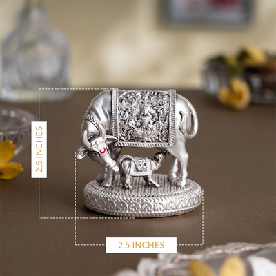 Silver plated Kamdhenu Cow with Calf Idol