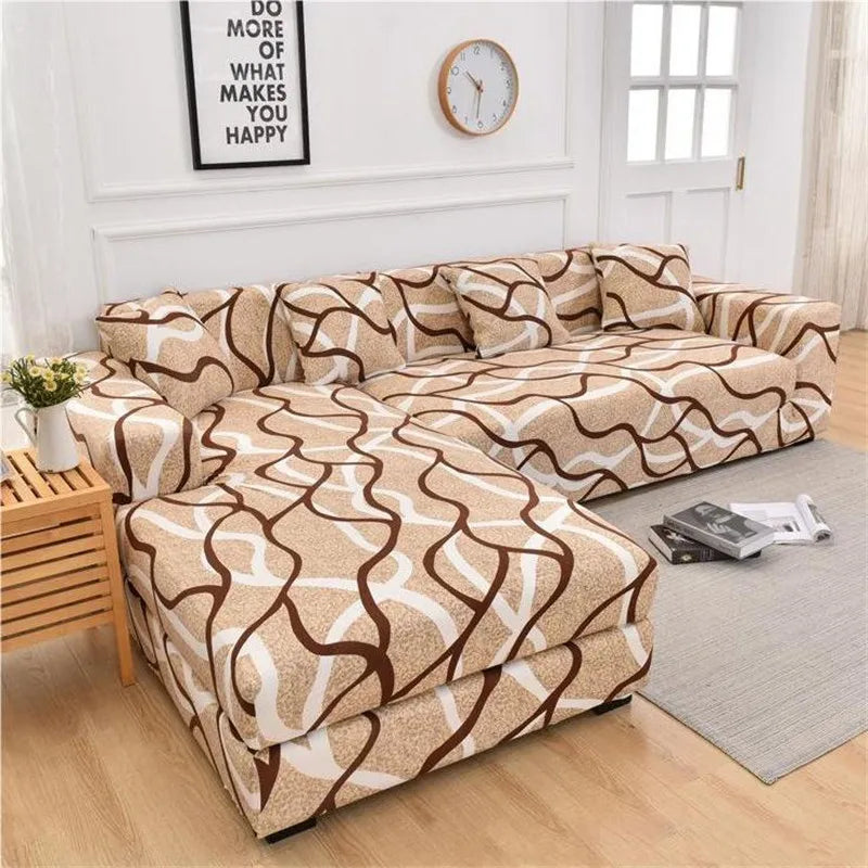 L Shape Sofa Cover - Wave Brown
