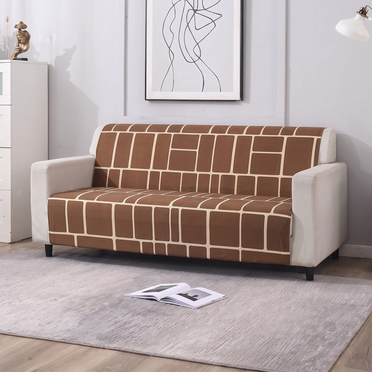 Luxury Anti-Skid Armless Sofa Mats - Mocha Grid