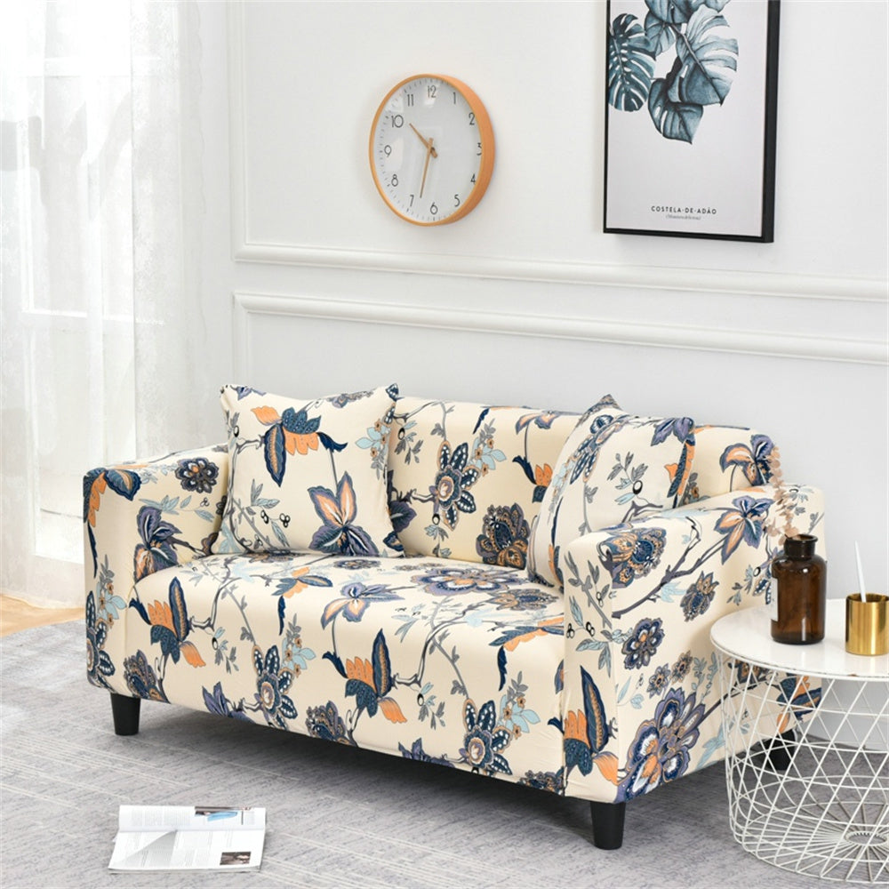 Trendize Exclusive Stretchable Sofa Cover - Beige Blue Flower