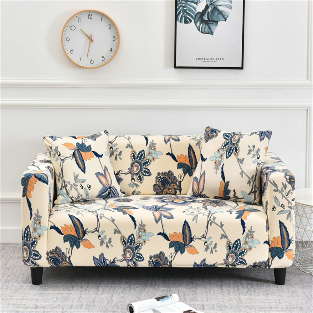 Trendize Exclusive Stretchable Sofa Cover - Beige Blue Flower
