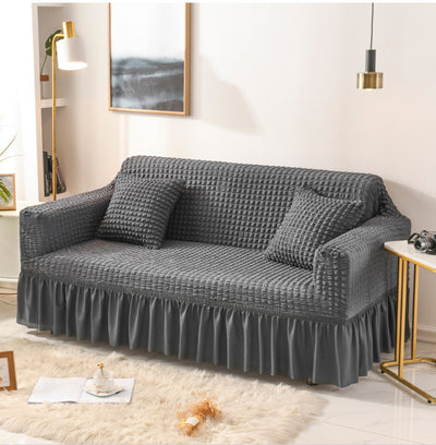 2024 Turkish Bubble Frill Sofa Covers : Dark Grey