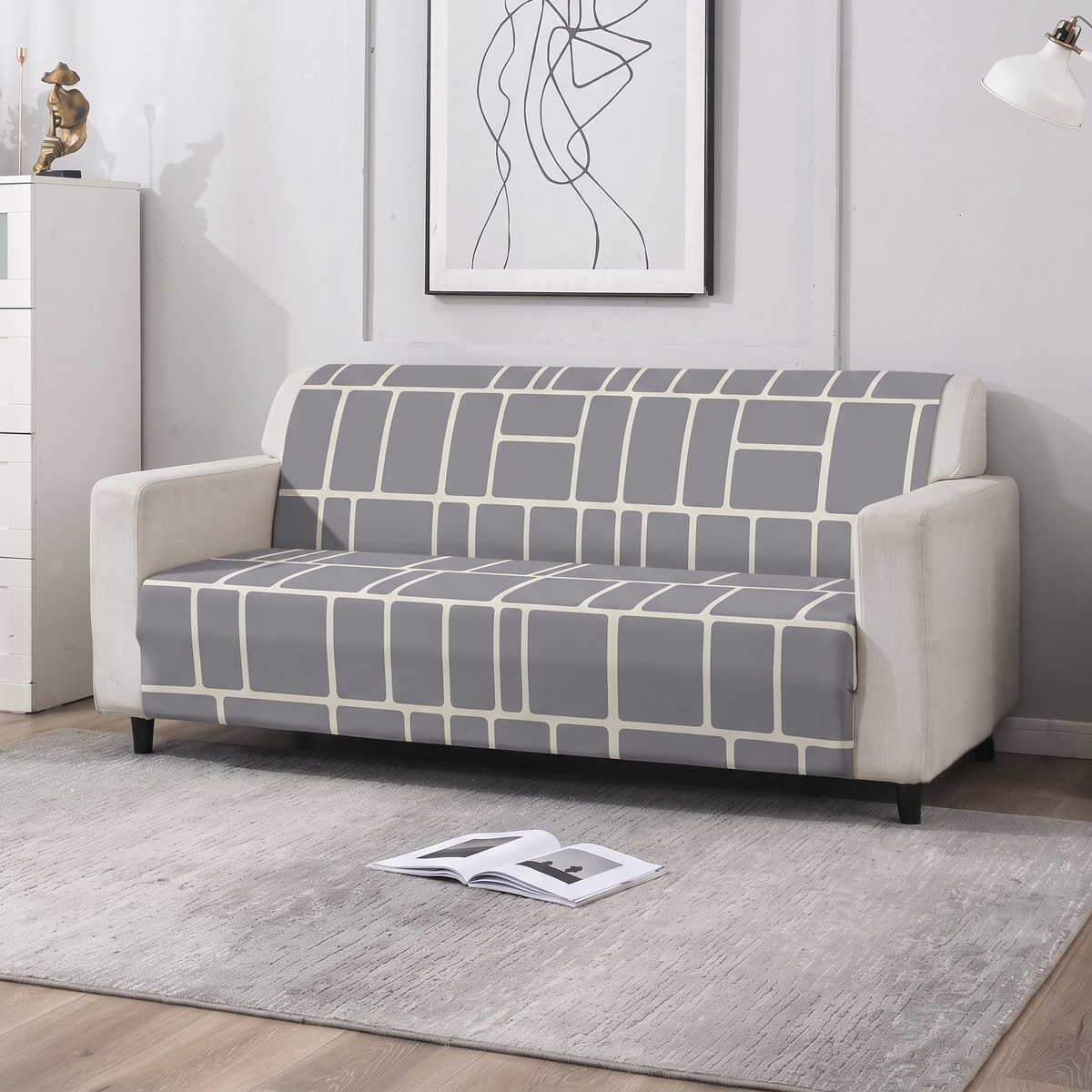 Luxury Anti-Skid Armless Sofa Mats - Silver Grid