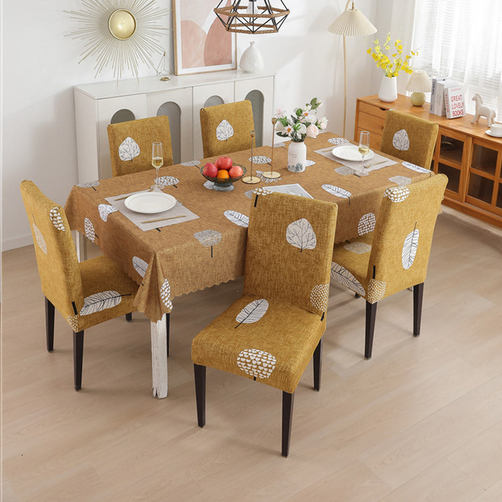 Premium Dining Table &amp; Chair Cover Combo - Mustard Leaf