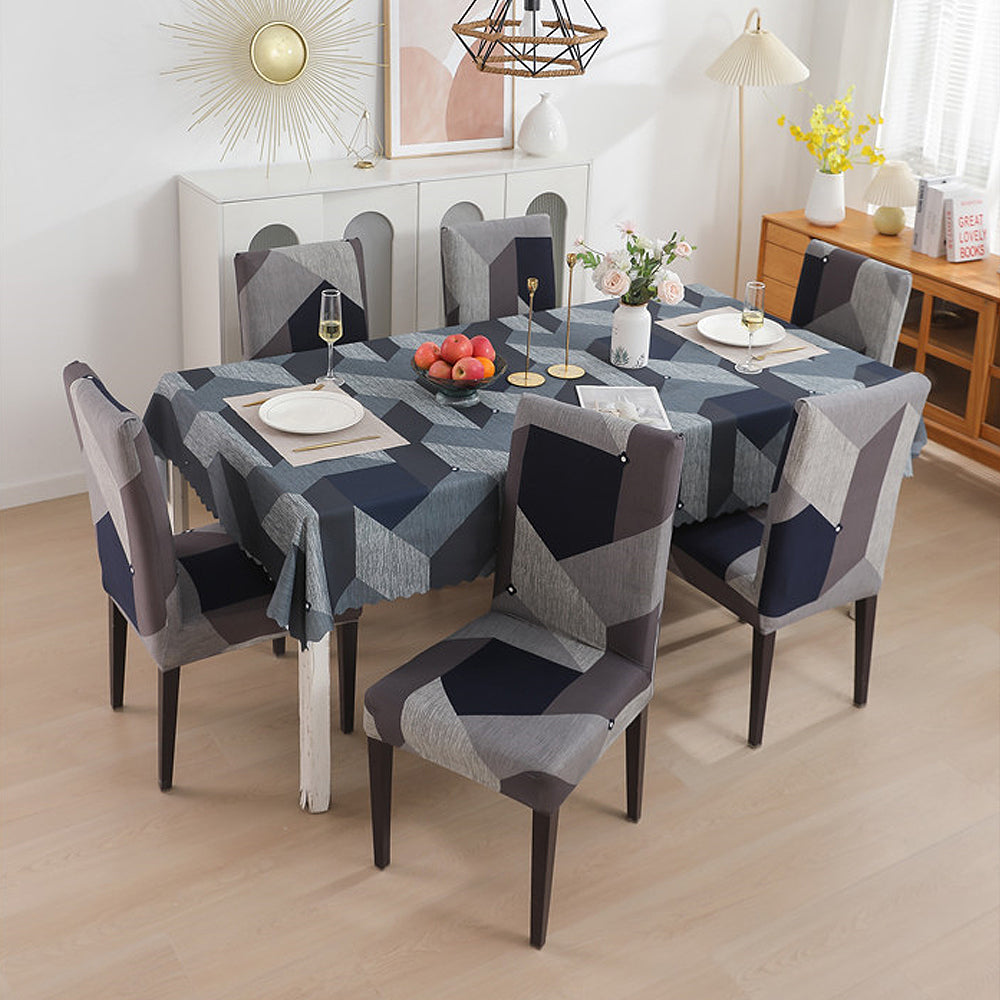 Premium Dining Table &amp; Chair Cover Combo - Geometric Grey