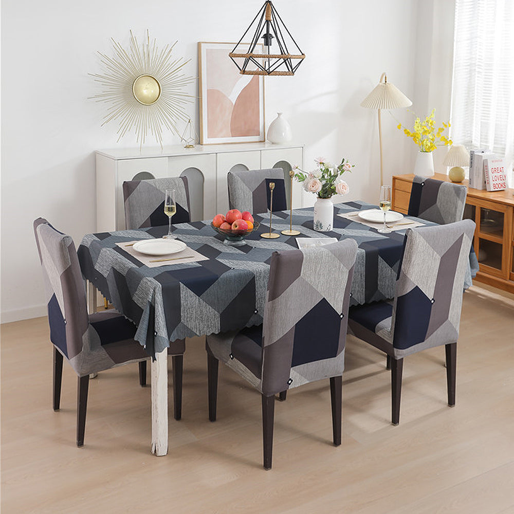 Premium Dining Table & Chair Cover Combo - Geometric Grey