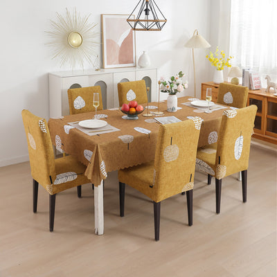 Premium Dining Table & Chair Cover Combo - Mustard Leaf