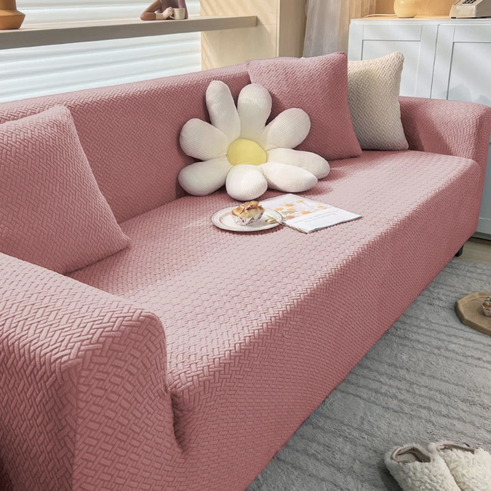 2026 Polar Fleece Sofa Cover : Pastel Pink