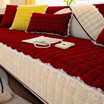 French Corduroy Lace Sofa Mat - Ruby Red