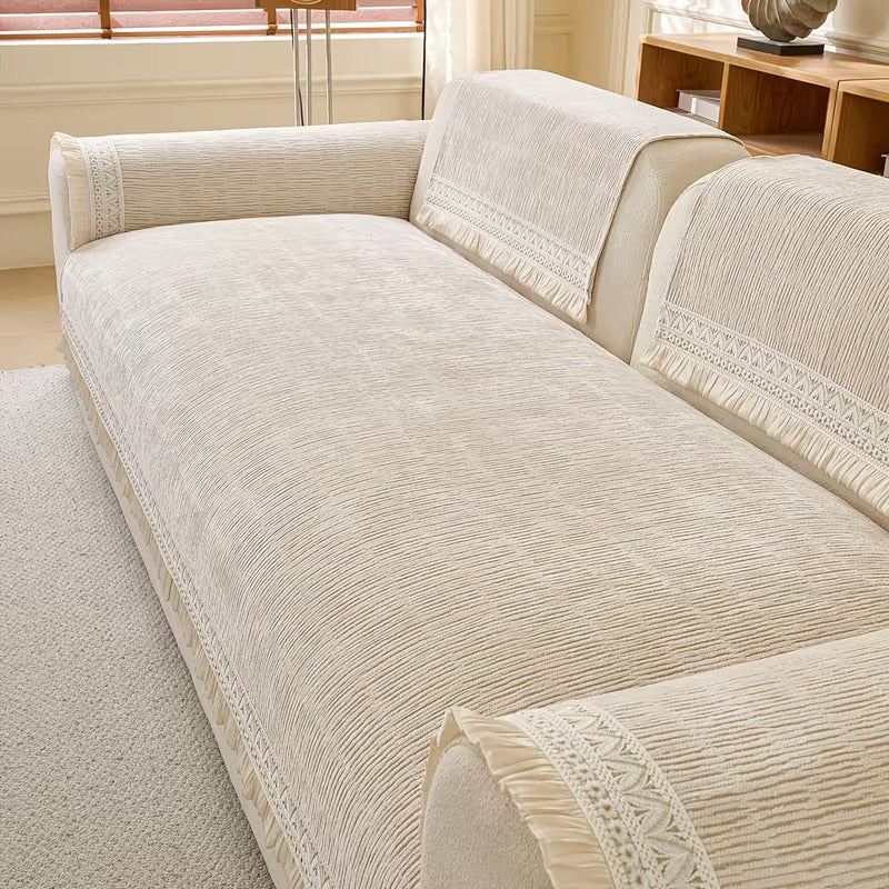 RUFFLE LACE ANTI SKID SOFA MAT - BEIGE