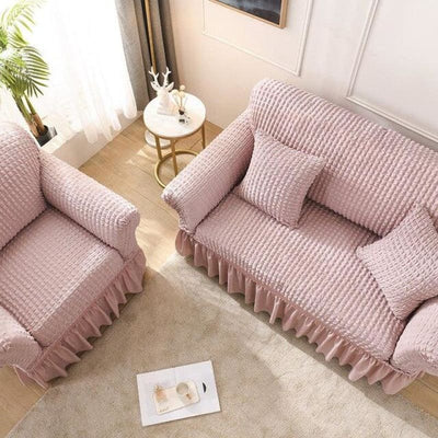 2025 Turkish Bubble Frill Sofa Covers : Blush Pink