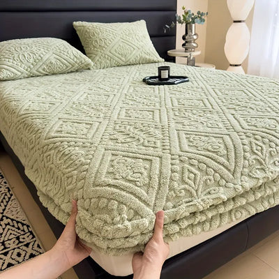 3D Engraved European Fitted Bedsheet - Pistachio Green