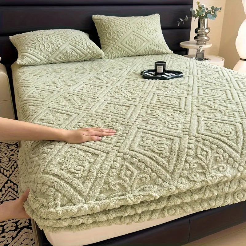 3D European Engraved Taffeta Fitted Bedsheet