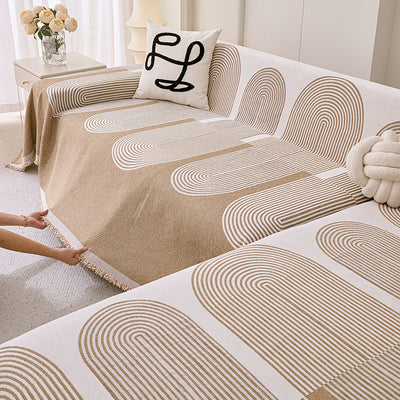 L Shape Premium Double Sided Chenille Sofa Covers - Beige Juniper