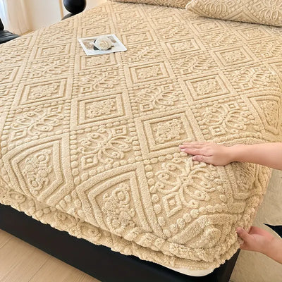 3D Engraved European Fitted Bedsheet - Mocha Mousse