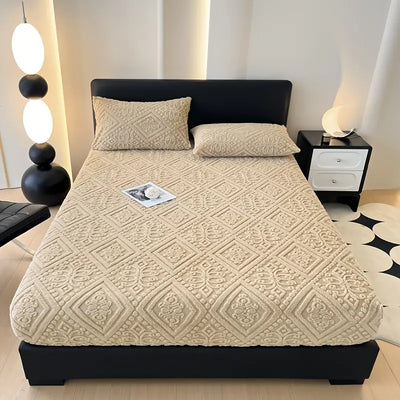 3D Engraved European Fitted Bedsheet - Mocha Mousse