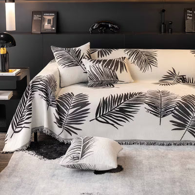 Premium Double Sided Chenille Sofa Covers - Black Leaf