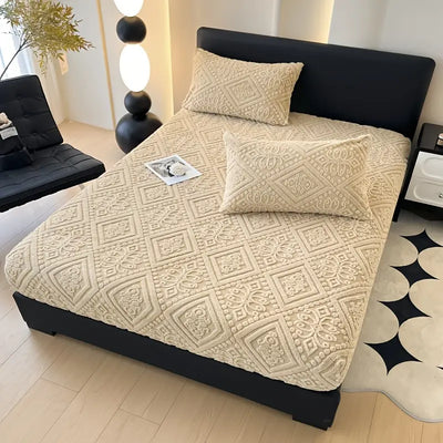 3D Engraved European Fitted Bedsheet - Mocha Mousse