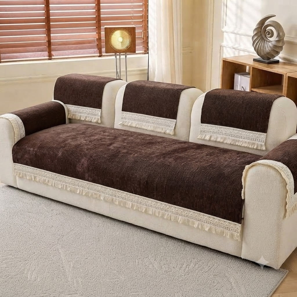 RUFFLE LACE ANTI SKID SOFA MAT - COFFEE