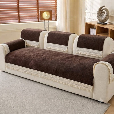 RUFFLE LACE ANTI SKID SOFA MAT - COFFEE