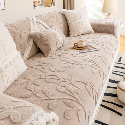 TASSEL NON SLIP LEAF SOFA MAT - BROWN