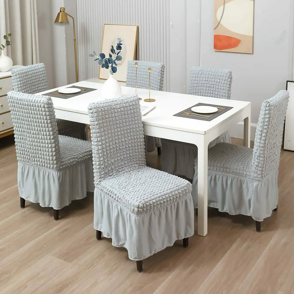 2026 Turkish Bubble Frill Chair Covers : Light Grey