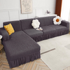 2024 L Shape Turkish Bubble Frill Sofa Covers : Dark Grey