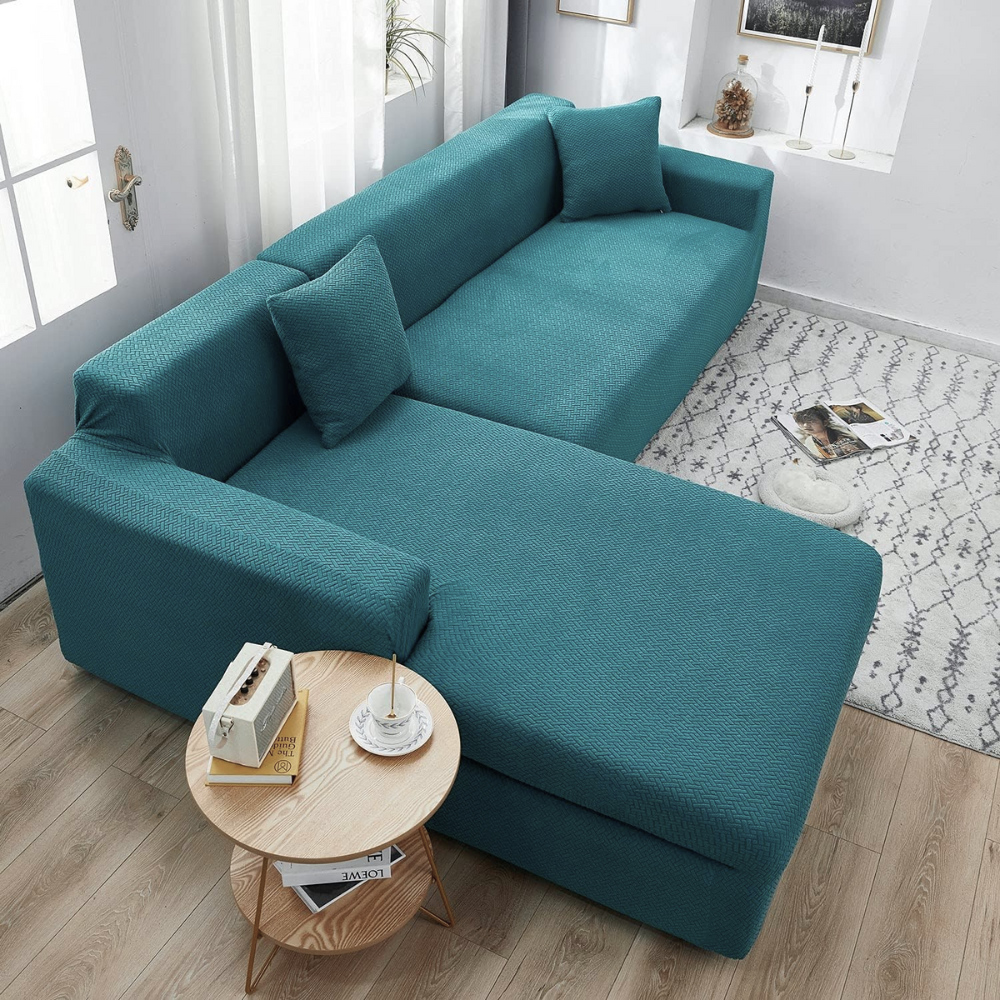 2026 L Shape Polar Fleece Sofa Cover : Teal