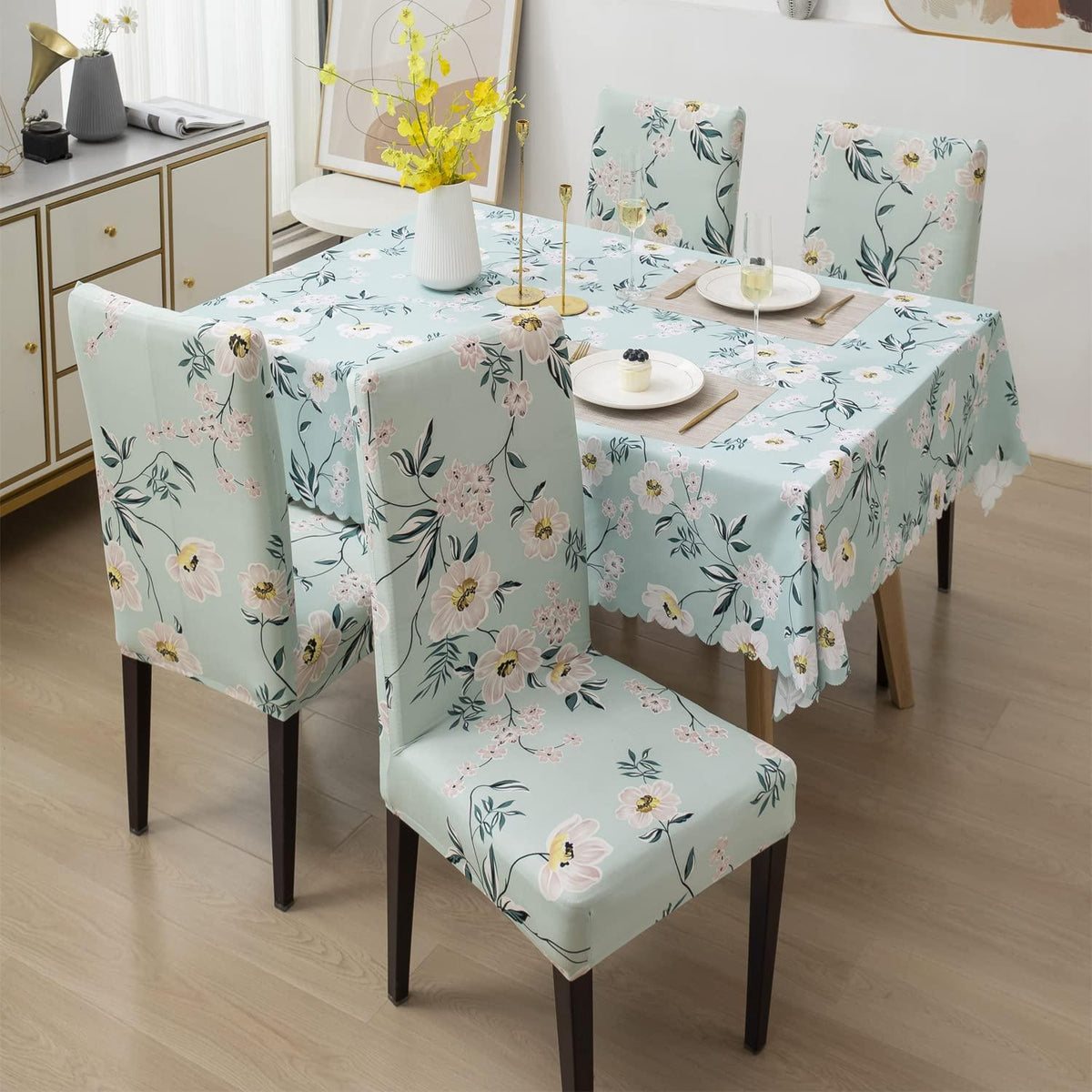 Premium Dining Table & Chair Cover Combo - Autumn Green - Trendize