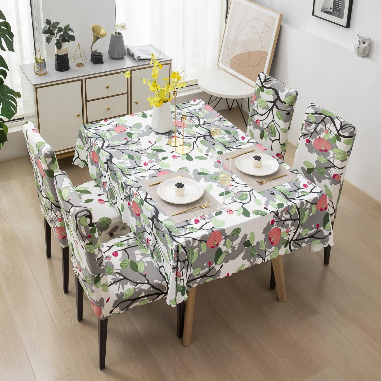 Premium Dining Table & Chair Cover Combo - Branch White - Trendize