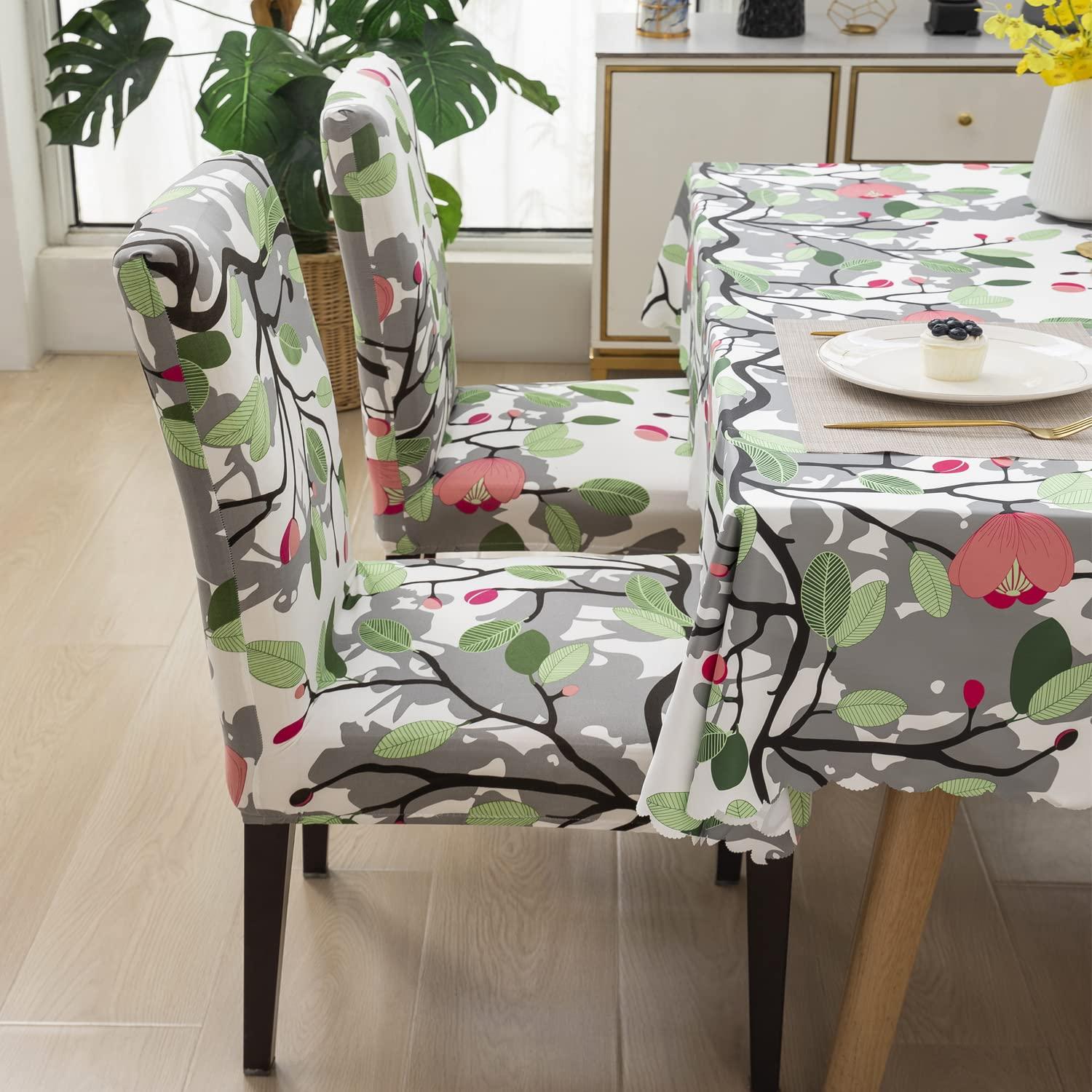 Premium Dining Table & Chair Cover Combo - Branch White - Trendize