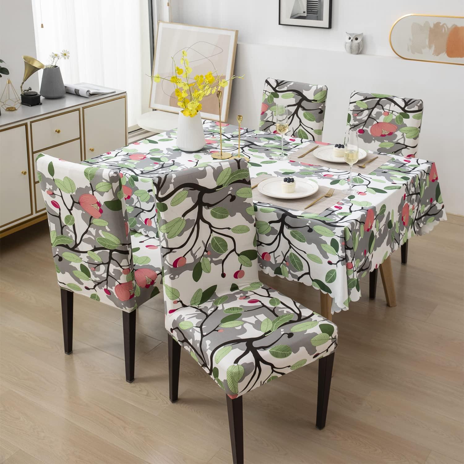 Premium Dining Table & Chair Cover Combo - Branch White - Trendize