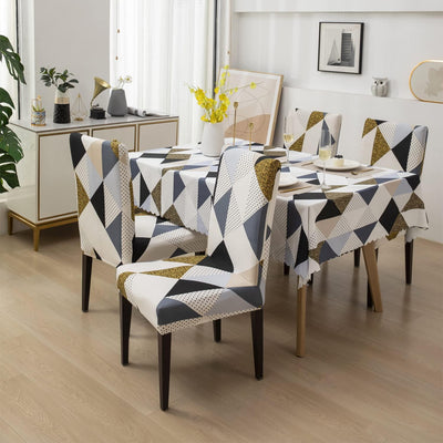 Premium Dining Table & Chair Cover Combo - Geometric Brown - Trendize