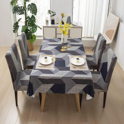 Premium Dining Table & Chair Cover Combo - Geometric Grey - Trendize