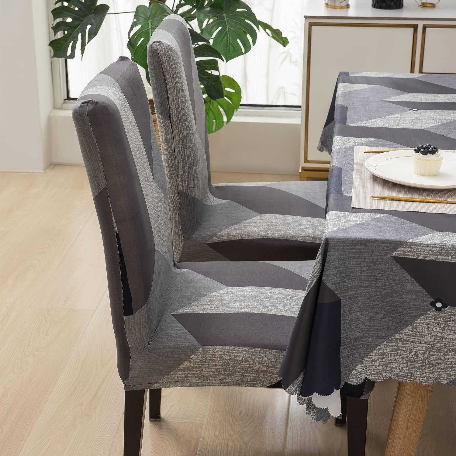 Premium Dining Table & Chair Cover Combo - Geometric Grey - Trendize