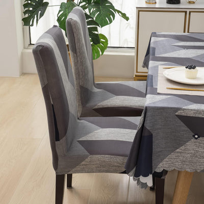 Premium Dining Table & Chair Cover Combo - Geometric Grey - Trendize