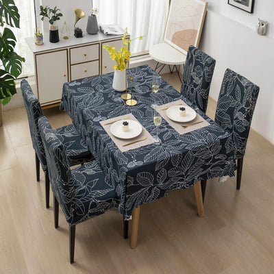 Premium Dining Table & Chair Cover Combo - Leafy Ash - Trendize