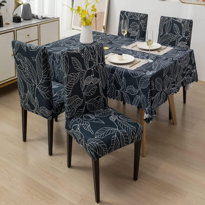 Premium Dining Table & Chair Cover Combo - Leafy Ash - Trendize