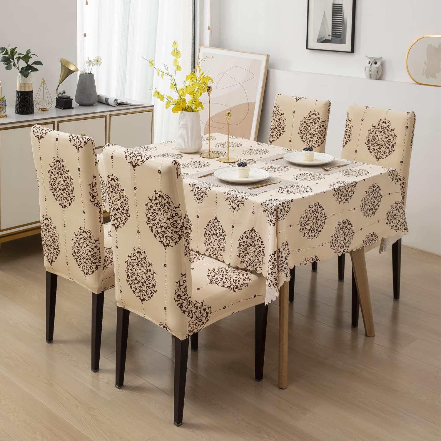 Premium Dining Table & Chair Cover Combo Leafy Ash Trendize