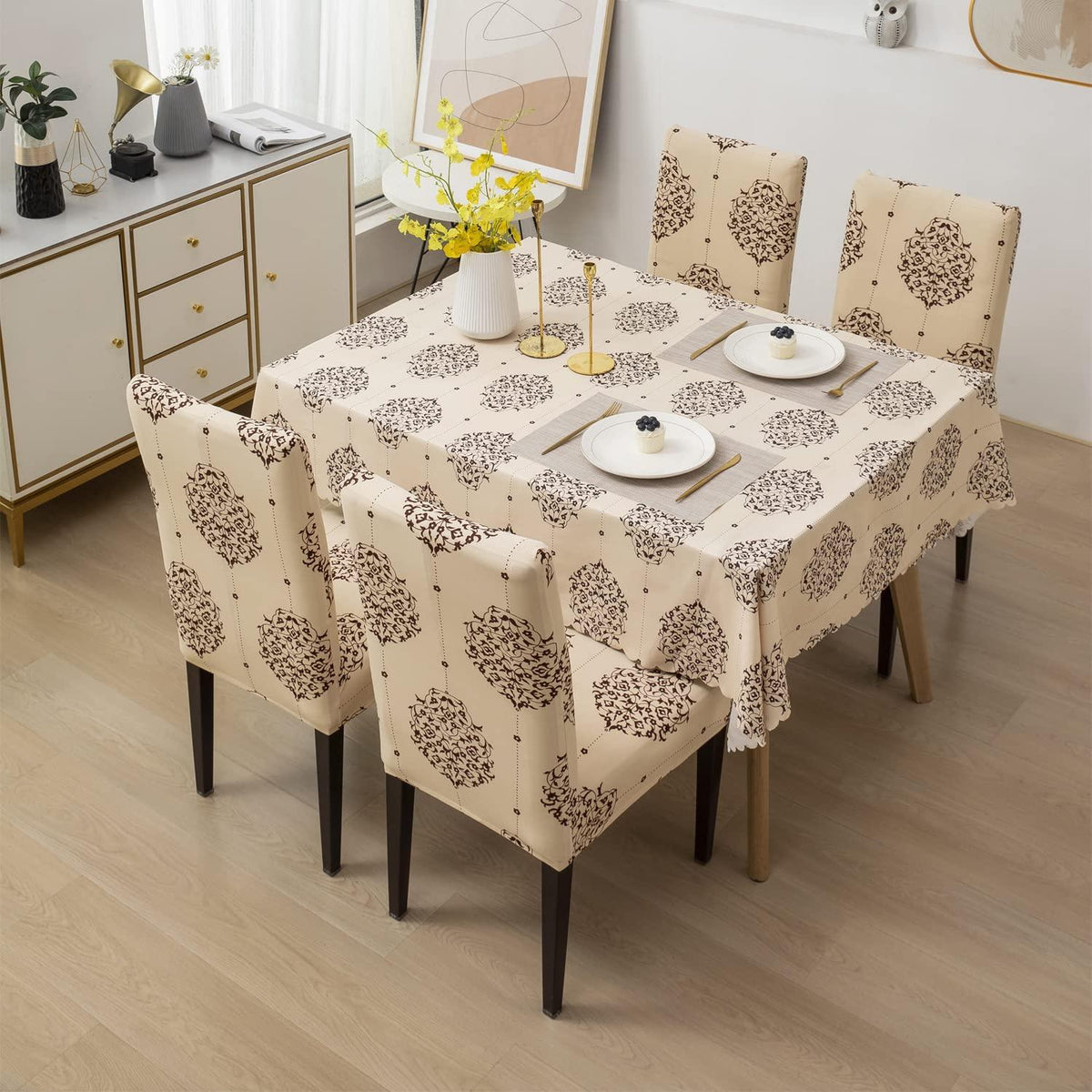 Premium Dining Table & Chair Cover Combo - Luxury White - Trendize