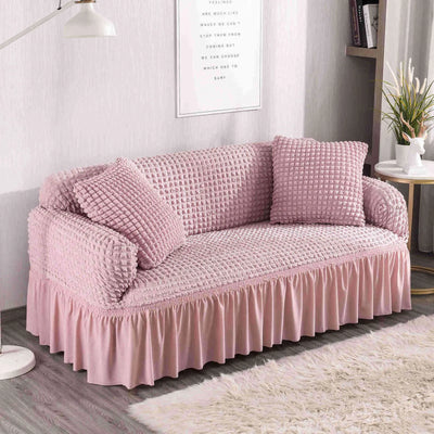 2024 Turkish Bubble Frill Sofa Covers : Blush Pink