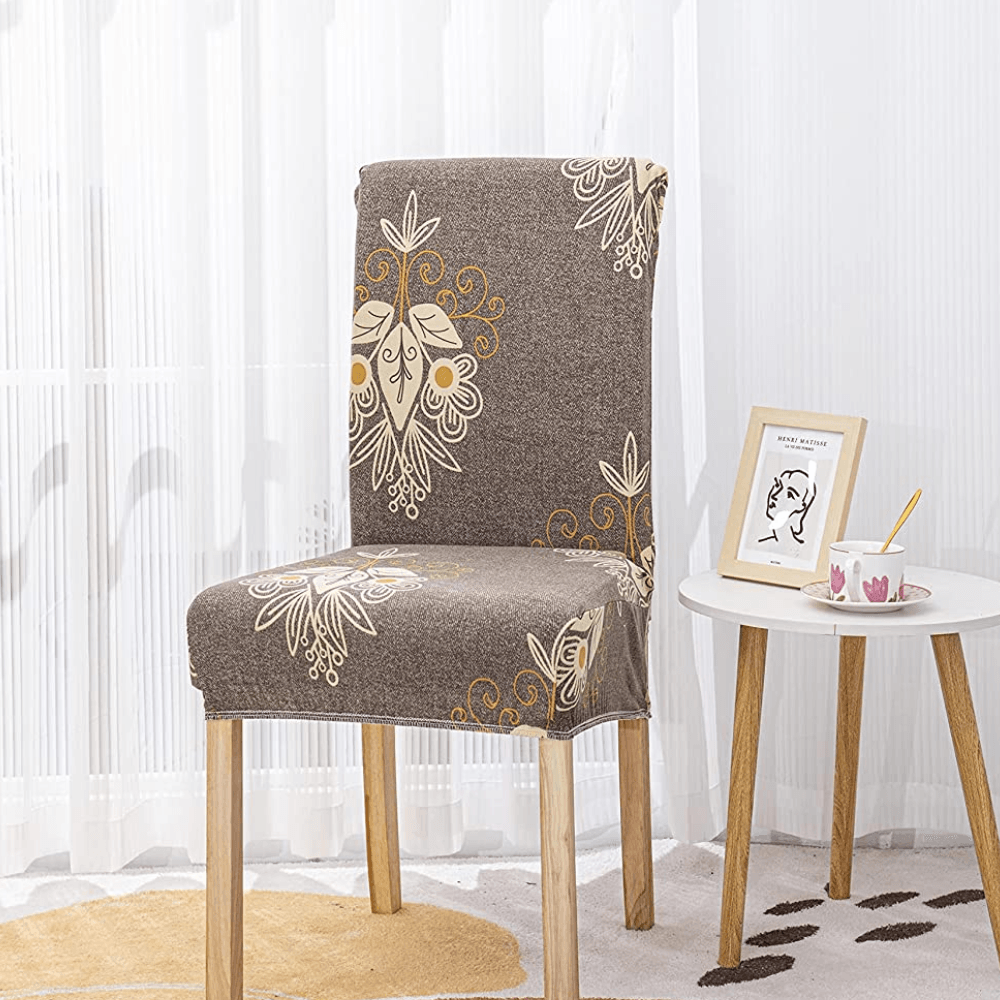 Stretchable Chair Covers, Beige Brocade - Trendize