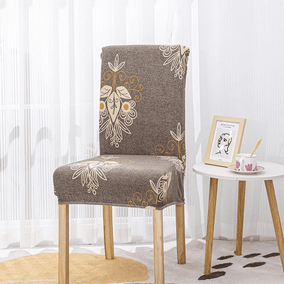 Stretchable Chair Covers, Beige Brocade - Trendize