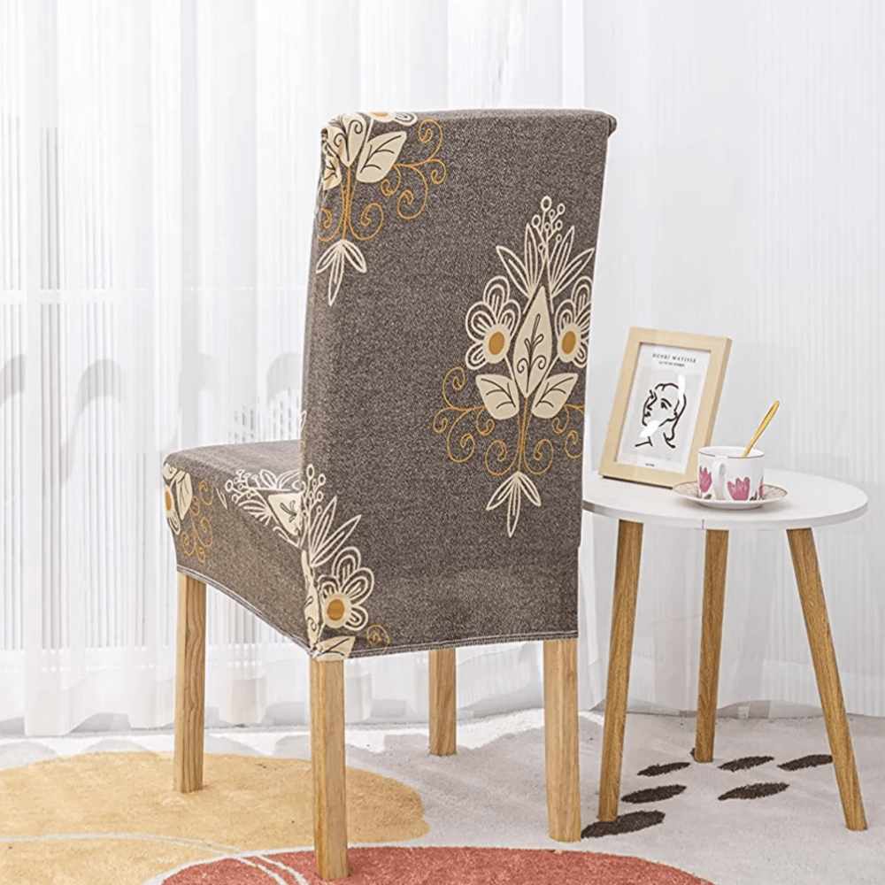 Stretchable Chair Covers, Beige Brocade - Trendize