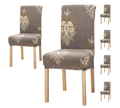 Stretchable Chair Covers, Beige Brocade - Trendize