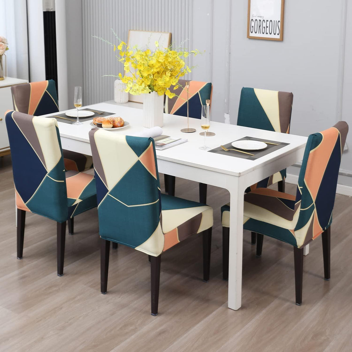 Stretchable Chair Covers, Peach Prism - Trendize