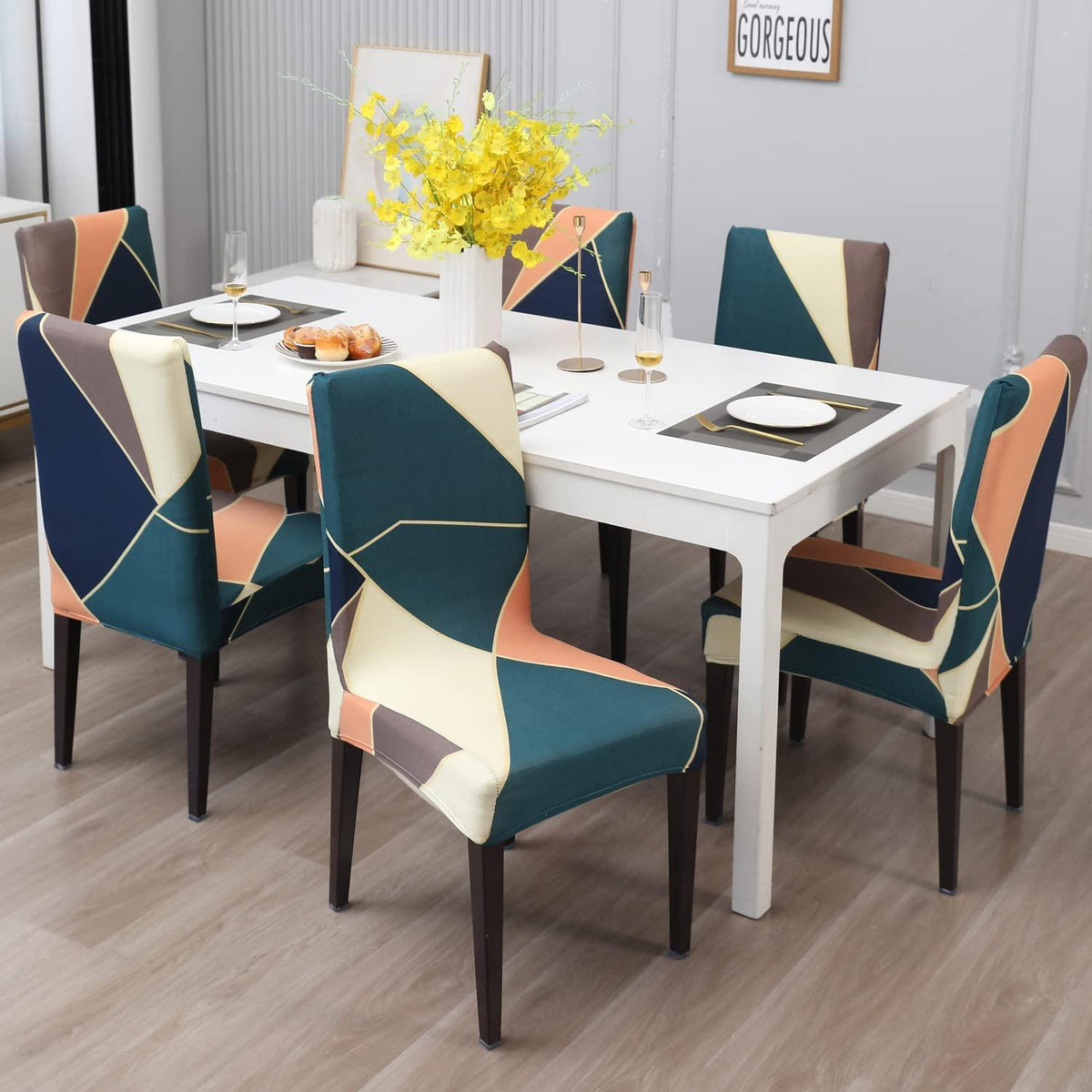 Stretchable Chair Covers, Peach Prism - Trendize