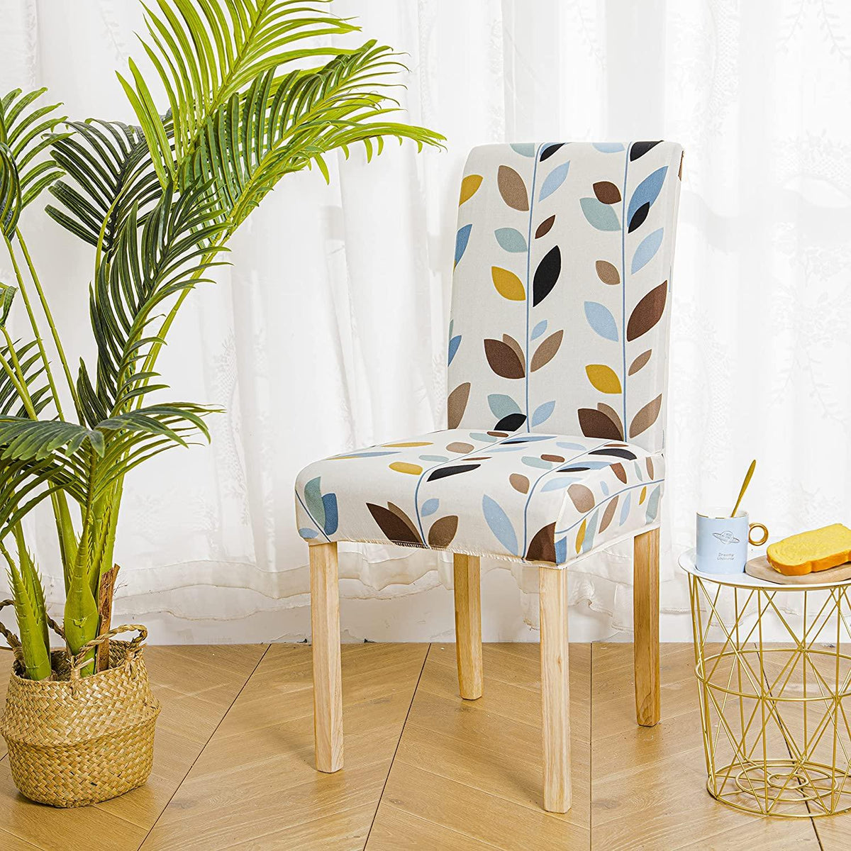 Stretchable Chair Covers, White Leaf - Trendize