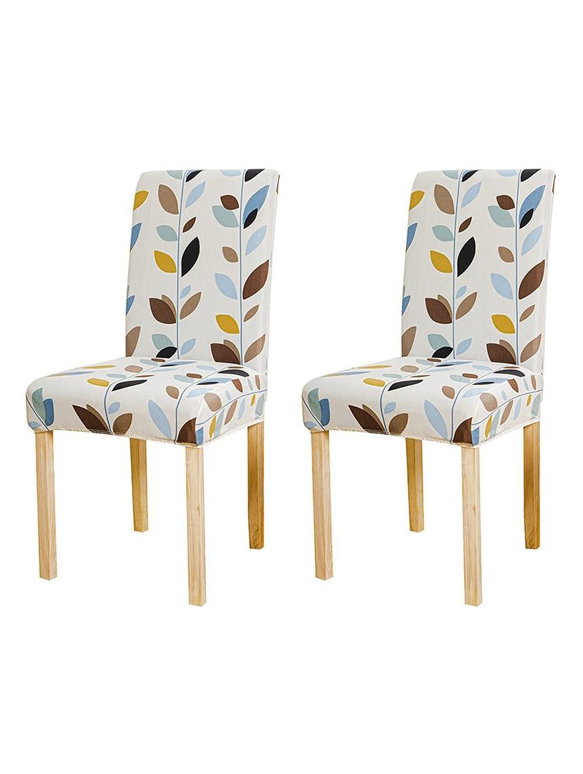 Stretchable Chair Covers, White Leaf - Trendize