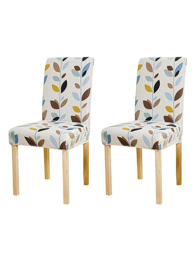 Stretchable Chair Covers, White Leaf - Trendize